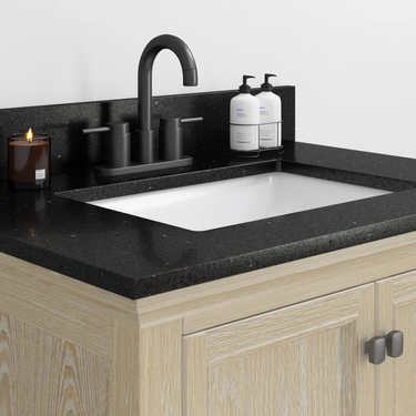 CRAFT + MAIN Black Galaxy Quartz Vanity Top with White Sink in 25" 31" x 22"