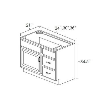 Vanity Combo Bases-Drawers Left Kitchen Cabinet Platinum Shaker