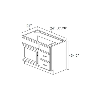 Vanity Combo Bases-Drawers Right Kitchen Cabinet Platinum Shaker
