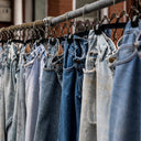 A rack of jeans